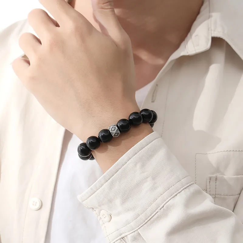 ZUIWENGLANGYASHANWENCHUANG Obsidian Bracelets Unisex-3