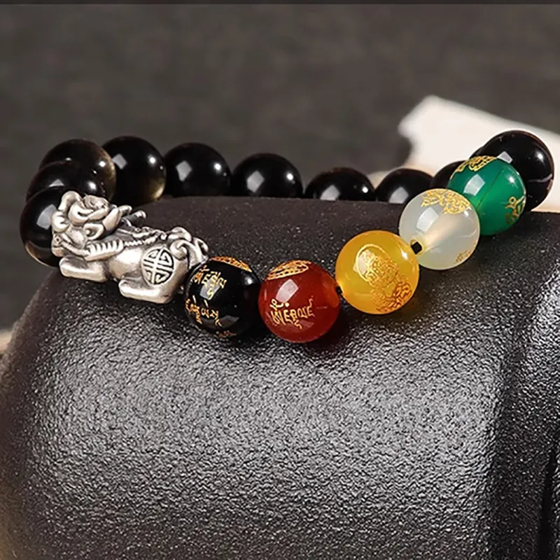ZUIWENGLANGYASHANWENCHUANG Obsidian Bracelets Unisex-3