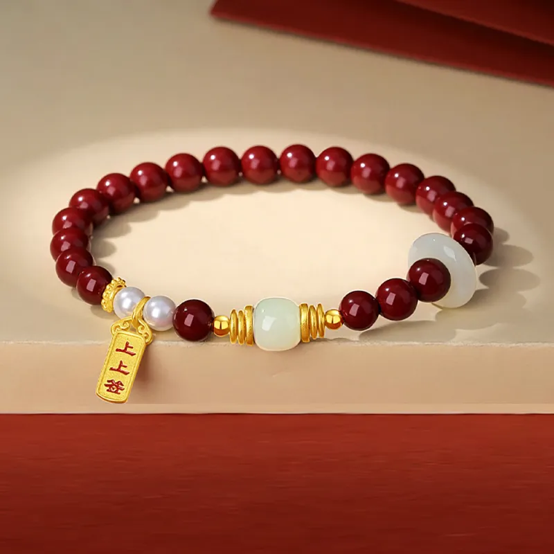 ZUIWENGLANGYASHANWENCHUANG Reconstructed Cinnabar Bracelets Unisex-3