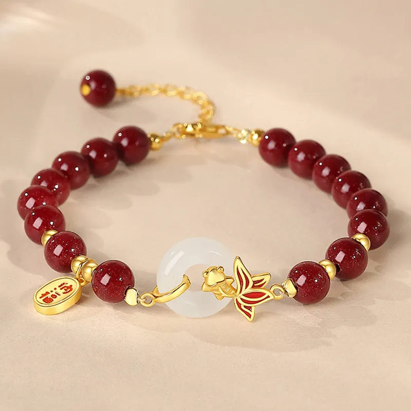 ZUIWENGLANGYASHANWENCHUANG Reconstructed Cinnabar Bracelets Unisex-2