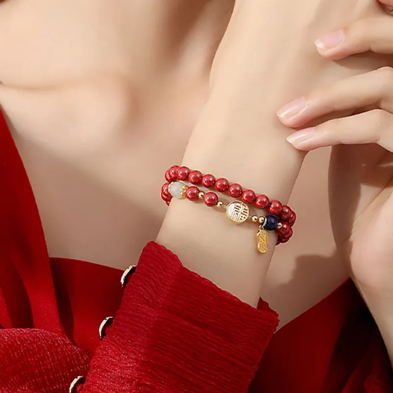 ZUIWENGLANGYASHANWENCHUANG Reconstructed Cinnabar Bracelets Unisex-2