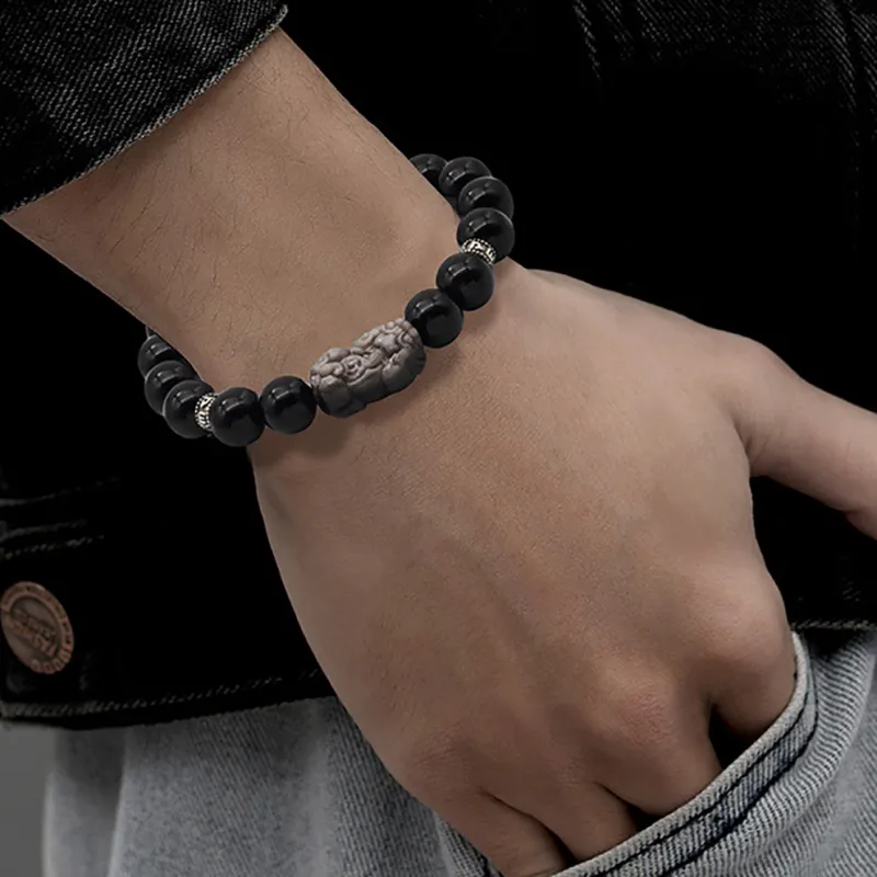 ZUIWENGLANGYASHANWENCHUANG Obsidian Bracelets Unisex-3