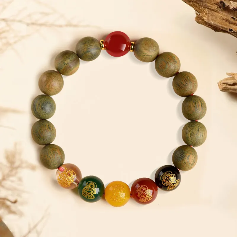ZUIWENGLANGYASHANWENCHUANG Green Sandalwood Bracelets Unisex-2