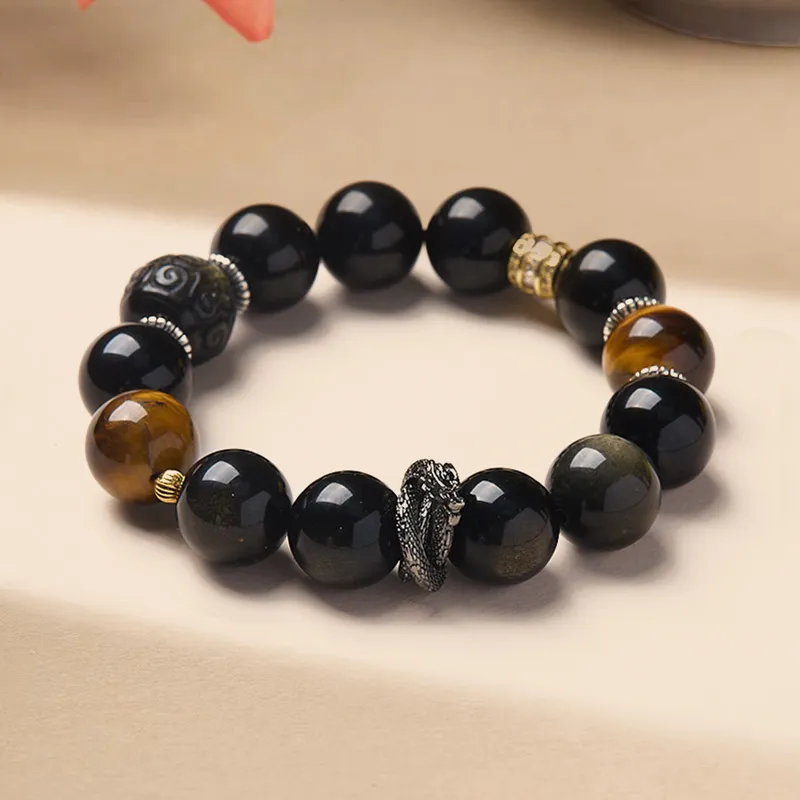 ZUIWENGLANGYASHANWENCHUANG Obsidian Bracelets Men's-2