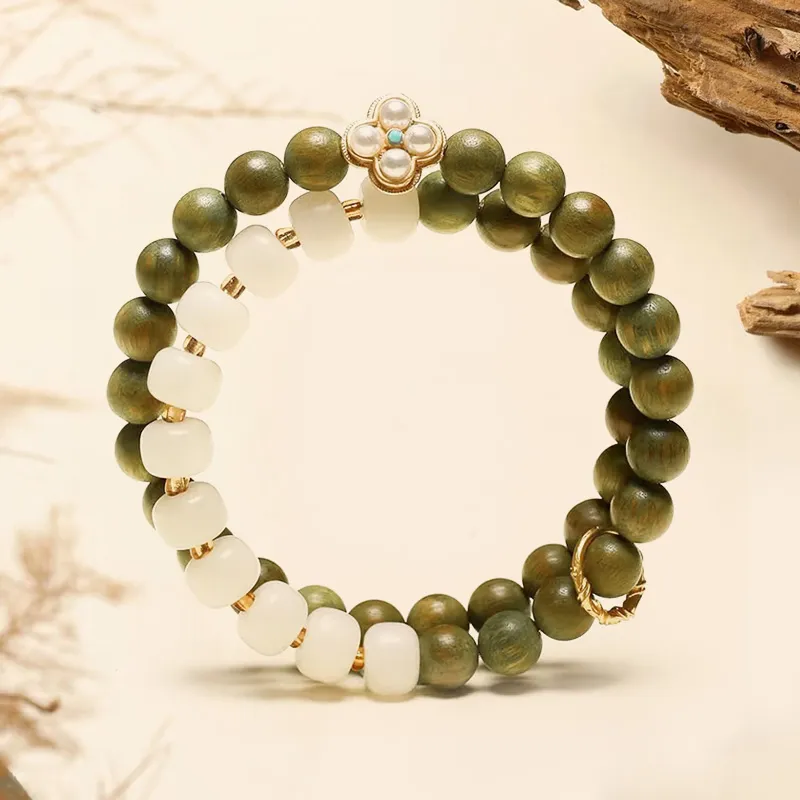 ZUIWENGLANGYASHANWENCHUANG Green Sandalwood Bracelets Unisex-2