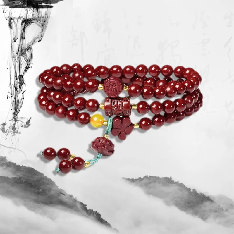 ZUIWENGLANGYASHANWENCHUANG Reconstructed Cinnabar Bracelets Unisex-3