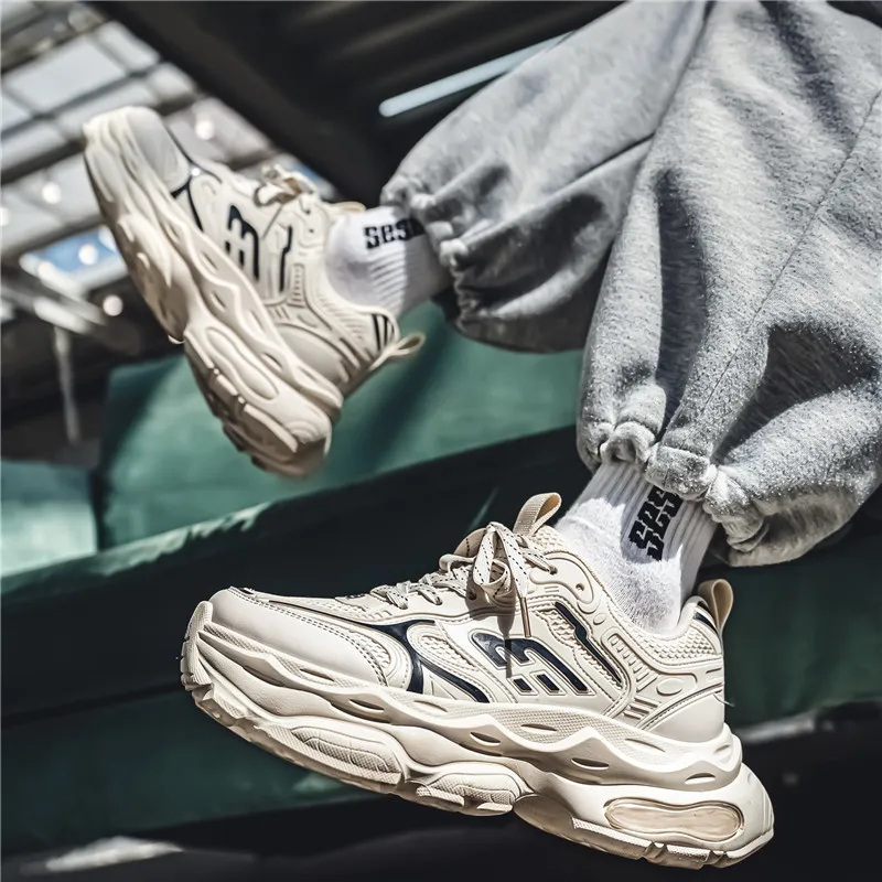 NANJIREN Cushioning Anti Slip Wear Resistant Breathable Height Increasing Low Top Chunky Sneakers Men's-9