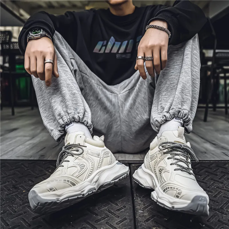 NANJIREN Cushioning Anti-Slip Wear-Resistant Breathable Height Increasing Warm Low-Top Chunky Sneakers Men's-3