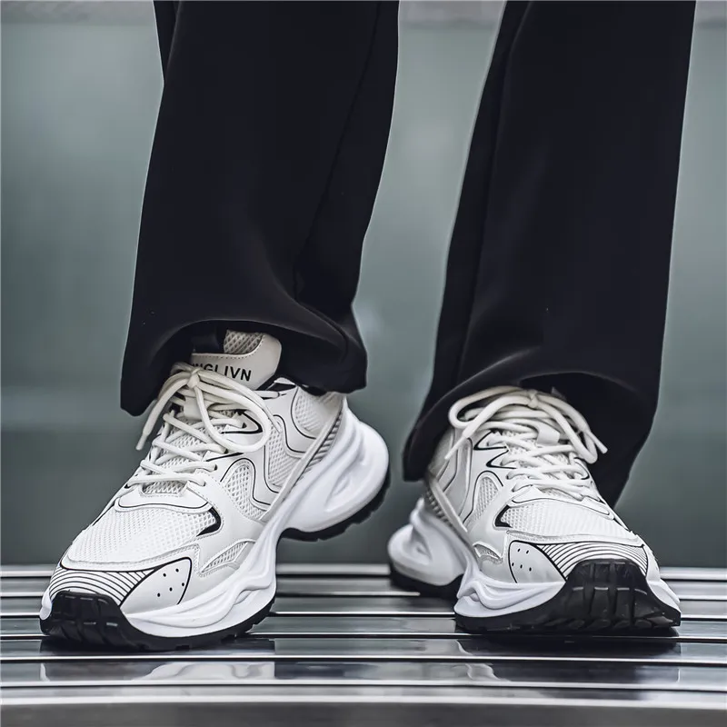 NANJIREN Cushioning Anti Slip Wear Resistant Breathable Height Increasing Low Top Chunky Sneakers Men's-1