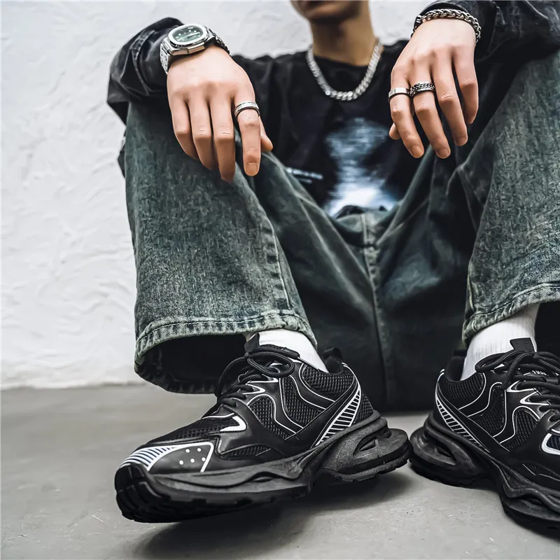 NANJIREN Cushioning Anti Slip Wear Resistant Breathable Height Increasing Low Top Chunky Sneakers Men's-10