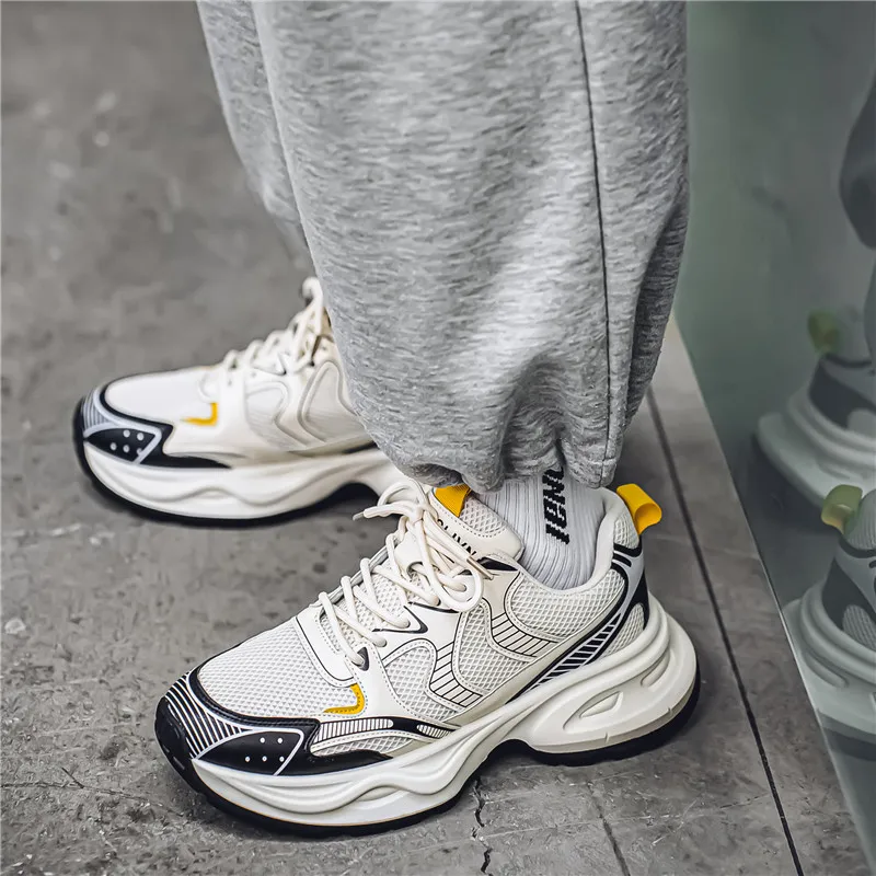 NANJIREN Cushioning Anti Slip Wear Resistant Breathable Height Increasing Low Top Chunky Sneakers Men's-5