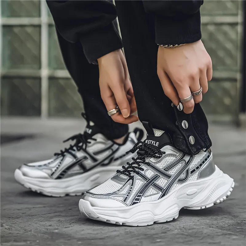 NANJIREN Cushioning Anti Slip Wear Resistant Breathable Height Increasing Low Top Chunky Sneakers Men's-1