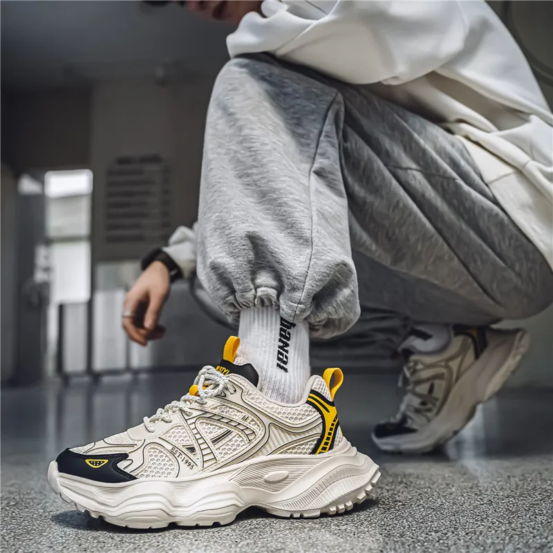 NANJIREN Cushioning Height Increasing Wear Resistant Breathable Slip Resistant Low Top Chunky Sneakers Men's-7