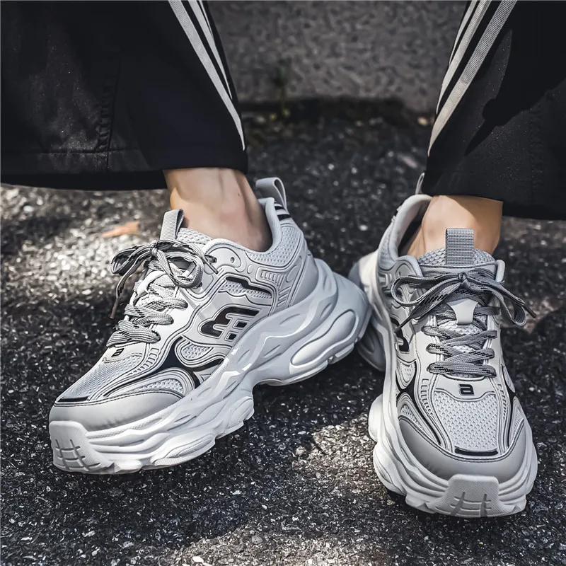 NANJIREN Cushioning Anti Slip Wear Resistant Breathable Height Increasing Low Top Chunky Sneakers Men's-2