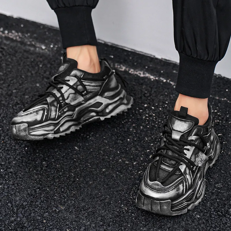 NANJIREN Cushioning Anti Slip Wear Resistant Breathable Height Increasing Low Top Chunky Sneakers Men's-1
