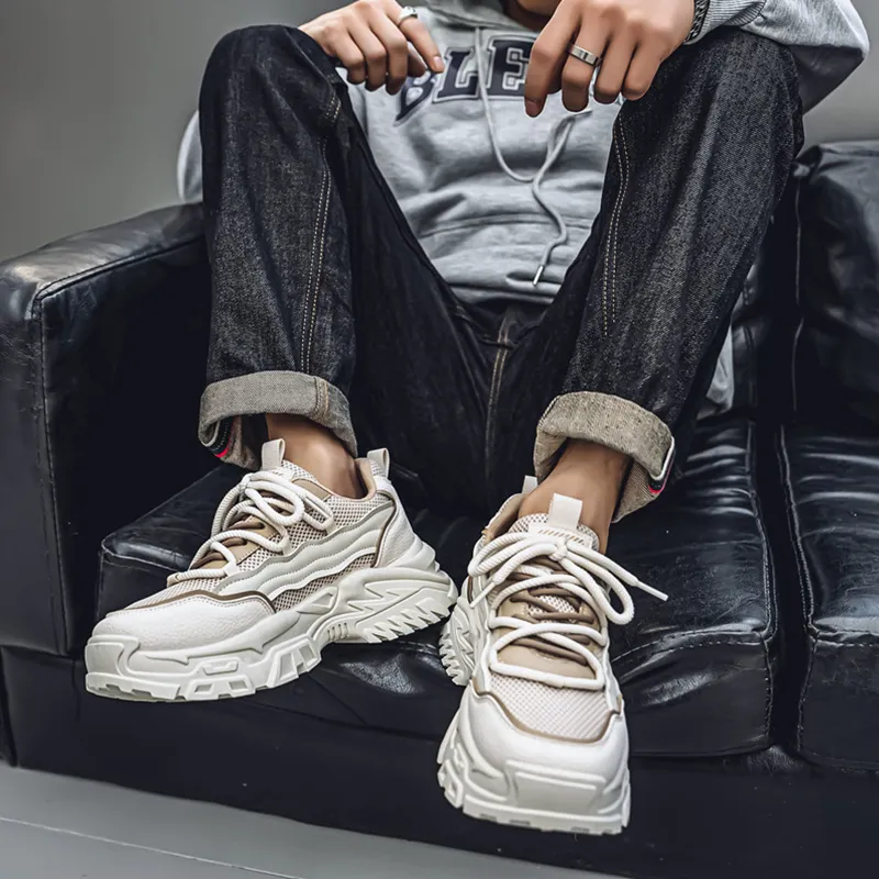 NANJIREN Anti Slip And Wear Resistant Support Height Increasing Low Top Chunky Sneakers Men's-5