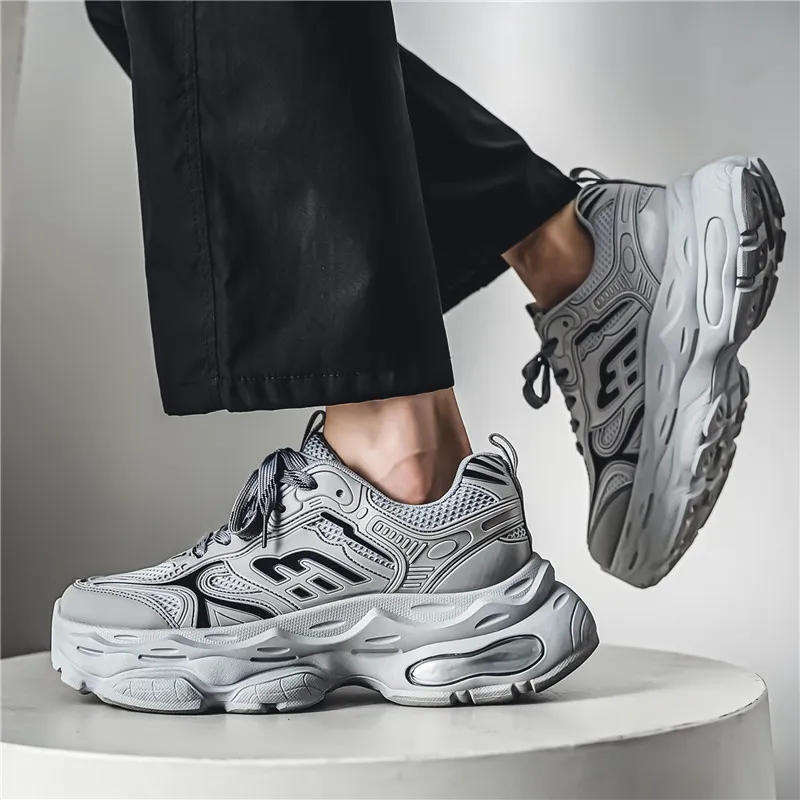 NANJIREN Cushioning Anti Slip Wear Resistant Breathable Height Increasing Low Top Chunky Sneakers Men's-4