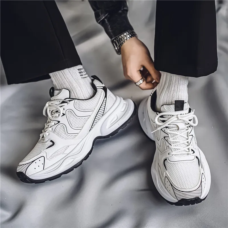 NANJIREN Cushioning Anti Slip Wear Resistant Breathable Height Increasing Low Top Chunky Sneakers Men's-2