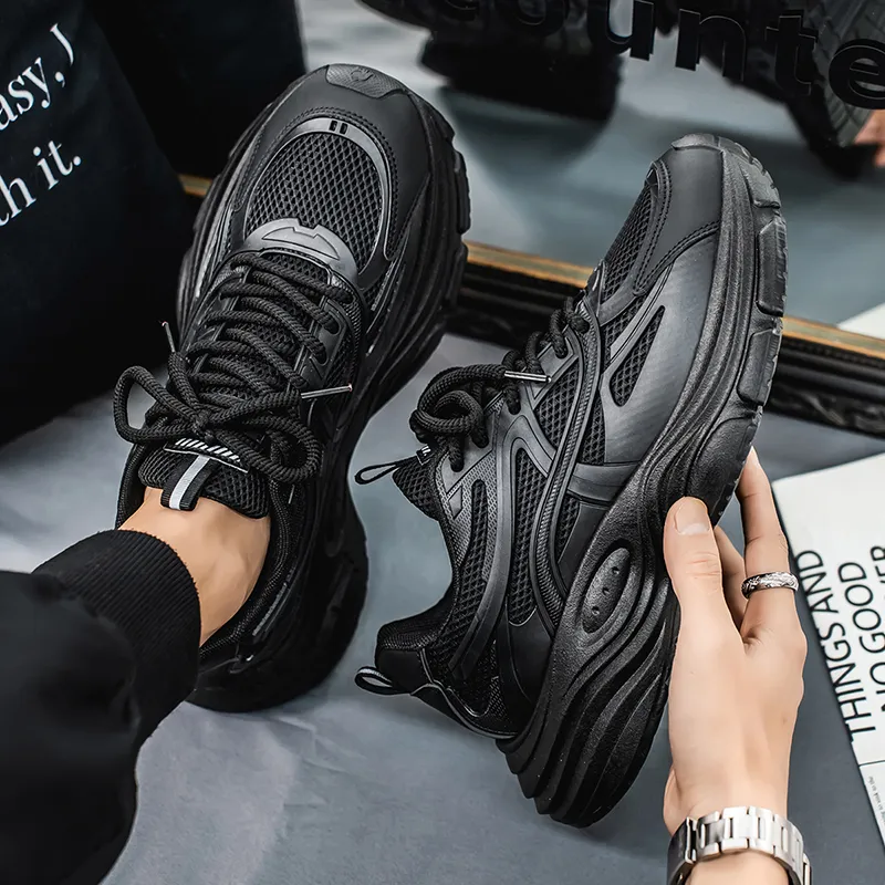 NANJIREN Cushioning Height Increasing Abrasion Resistant Breathable Slip Resistant Low Top Chunky Sneakers Men's-1