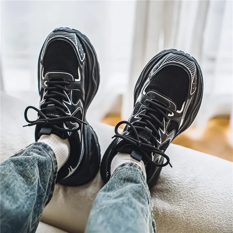 NANJIREN Cushioning Anti Slip Wear Resistant Breathable Height Increasing Low Top Chunky Sneakers Men's-12