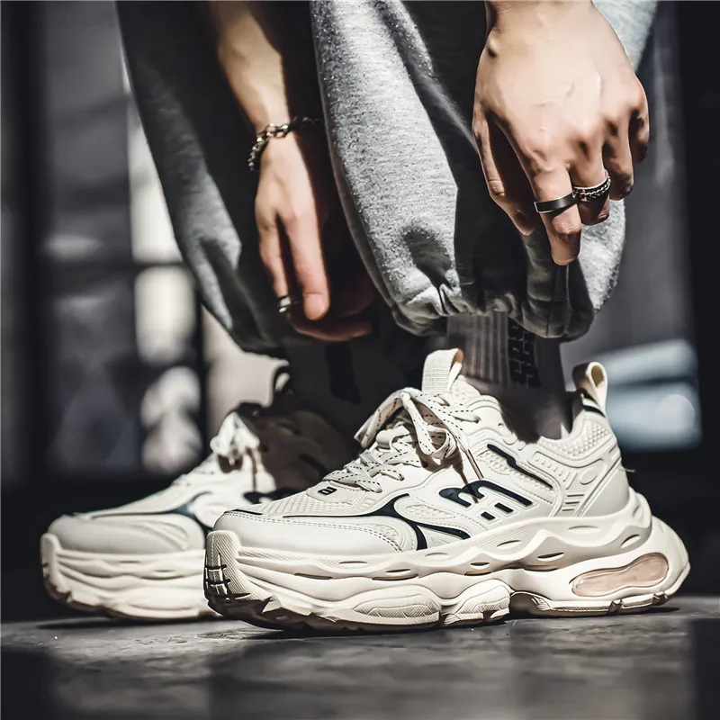 NANJIREN Cushioning Anti Slip Wear Resistant Breathable Height Increasing Low Top Chunky Sneakers Men's-8