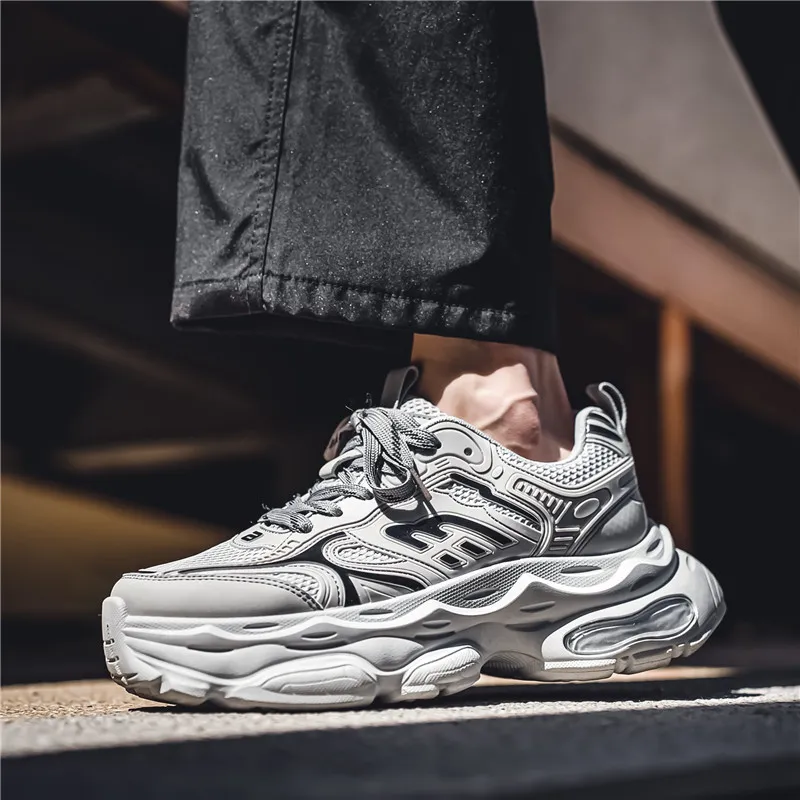 NANJIREN Cushioning Anti Slip Wear Resistant Breathable Height Increasing Low Top Chunky Sneakers Men's-3