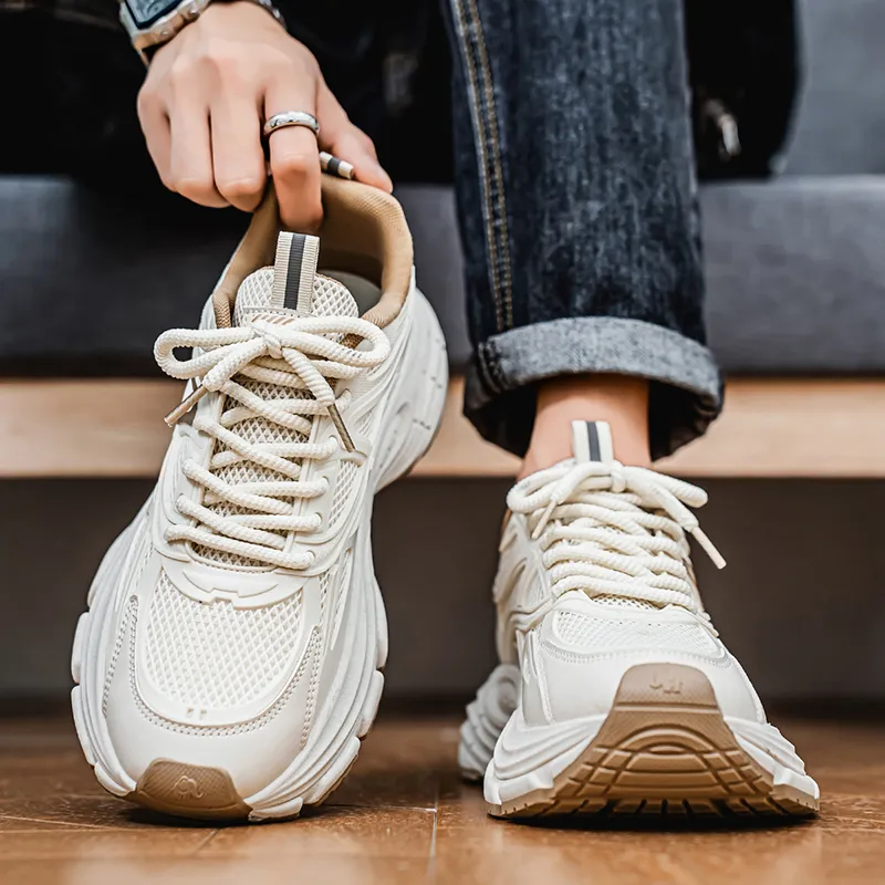 NANJIREN Cushioning Height Increasing Abrasion Resistant Breathable Slip Resistant Low Top Chunky Sneakers Men's-7
