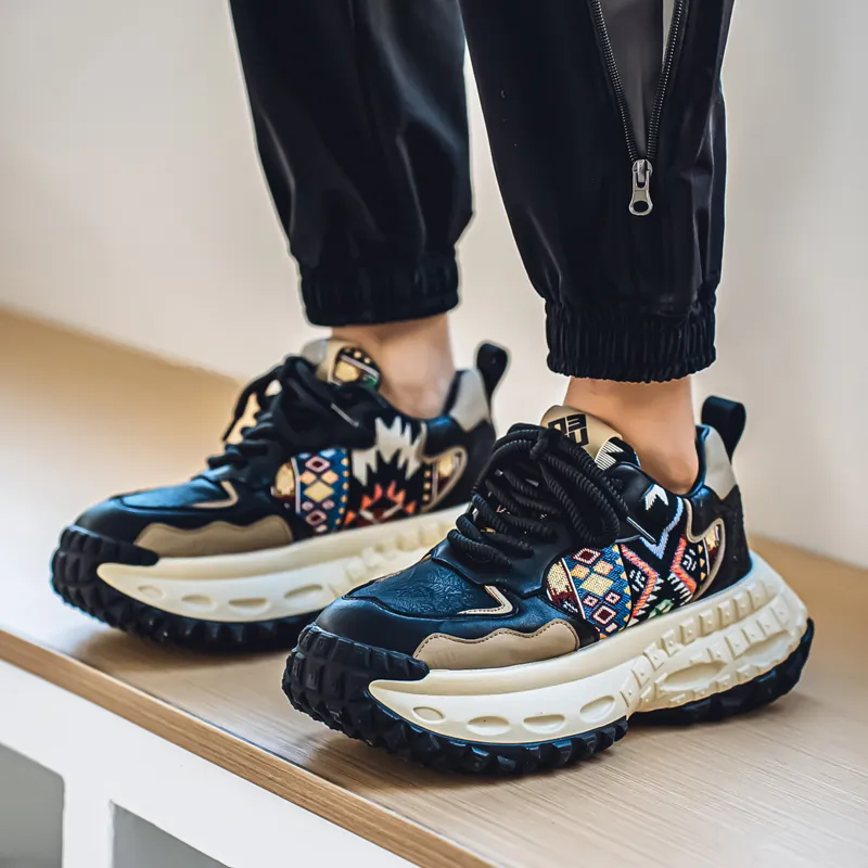 NANJIREN Cushioning Height Increasing Abrasion Resistant Breathable Slip Resistant Low Top Chunky Sneakers Men's-9