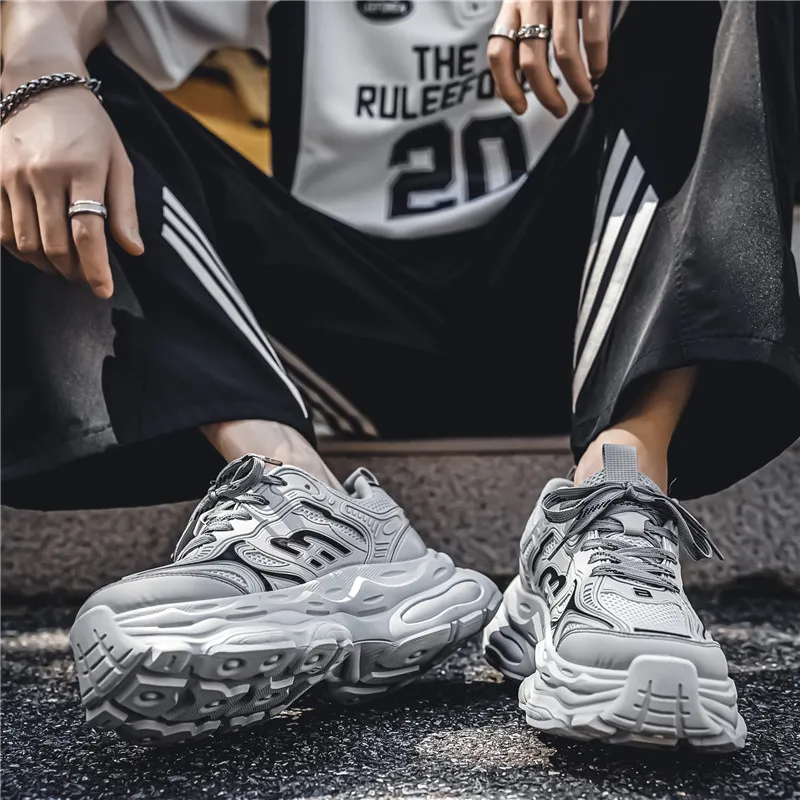 NANJIREN Cushioning Anti Slip Wear Resistant Breathable Height Increasing Low Top Chunky Sneakers Men's-1