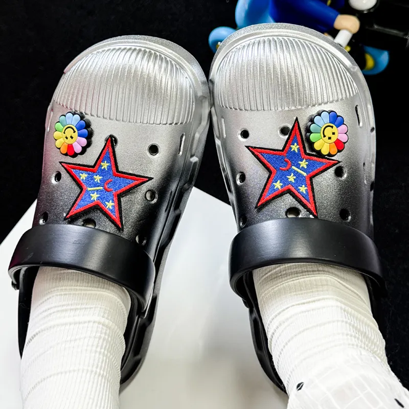 NANJIREN Clogs Unisex Black Gradient Spray Silver-6