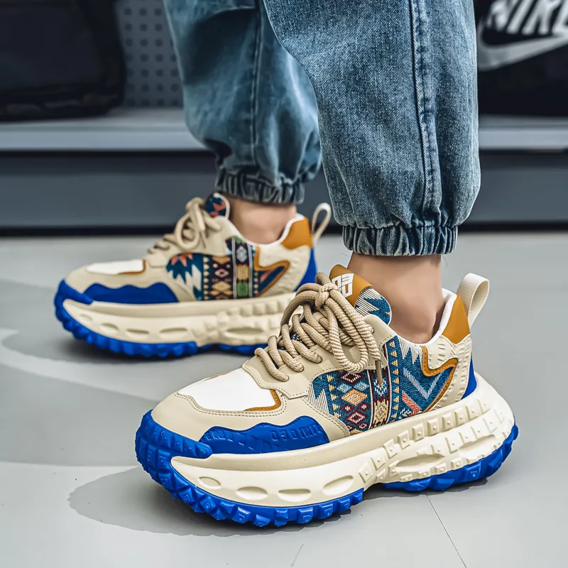 NANJIREN Cushioning Height Increasing Abrasion Resistant Breathable Slip Resistant Low Top Chunky Sneakers Men's-1