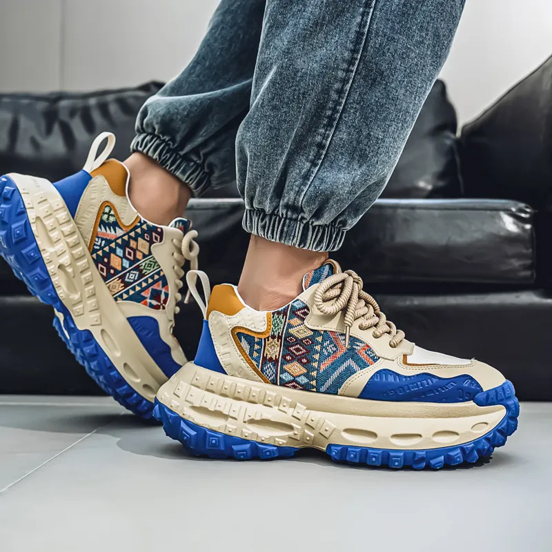 NANJIREN Cushioning Height Increasing Abrasion Resistant Breathable Slip Resistant Low Top Chunky Sneakers Men's-3