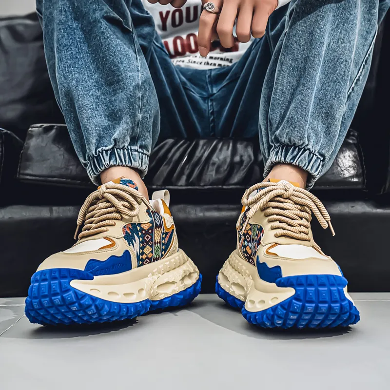 NANJIREN Cushioning Height Increasing Abrasion Resistant Breathable Slip Resistant Low Top Chunky Sneakers Men's-2