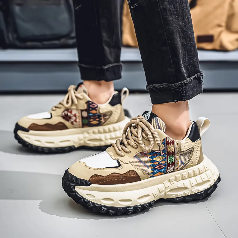 NANJIREN Cushioning Height Increasing Abrasion Resistant Breathable Slip Resistant Low Top Chunky Sneakers Men's-6