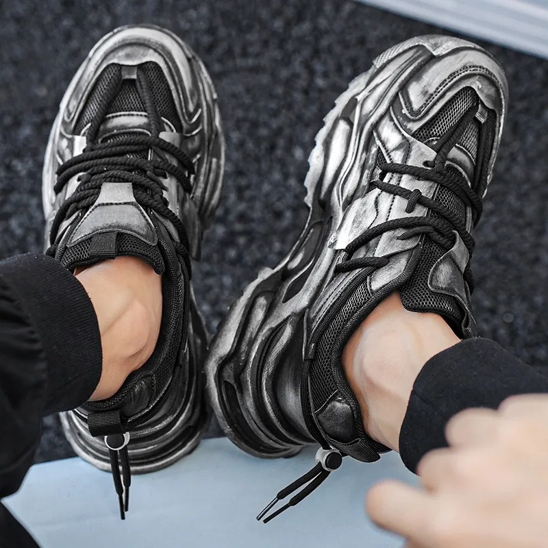 NANJIREN Cushioning Anti Slip Wear Resistant Breathable Height Increasing Low Top Chunky Sneakers Men's-3