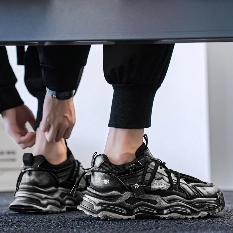 NANJIREN Cushioning Anti Slip Wear Resistant Breathable Height Increasing Low Top Chunky Sneakers Men's-2