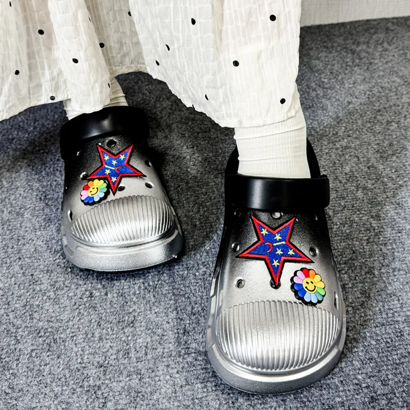 NANJIREN Clogs Unisex Black Gradient Spray Silver-5