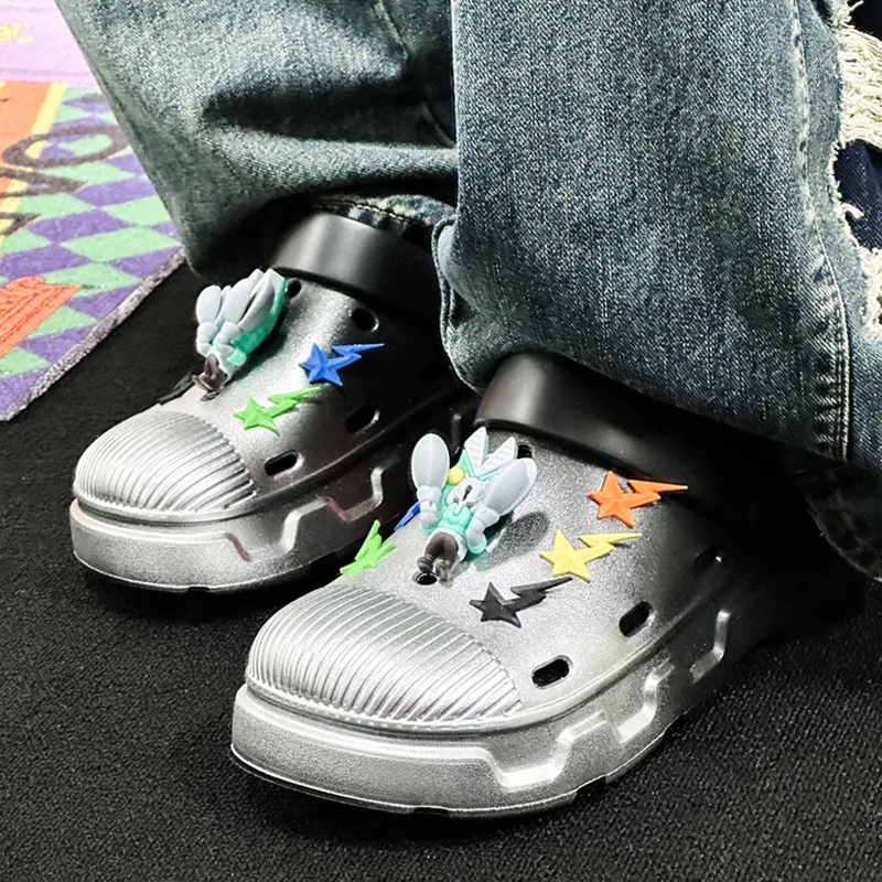 NANJIREN Clogs Unisex Black Silver Semi Spray-3