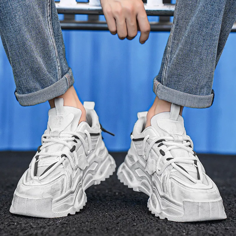 NANJIREN Cushioning Anti Slip Wear Resistant Breathable Height Increasing Low Top Chunky Sneakers Men's-6