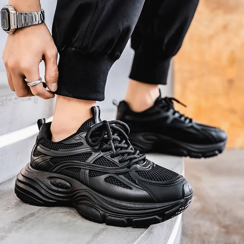 NANJIREN Cushioning Height Increasing Abrasion Resistant Breathable Slip Resistant Low Top Chunky Sneakers Men's-4