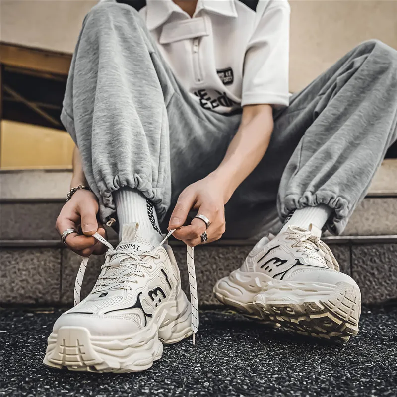 NANJIREN Cushioning Anti Slip Wear Resistant Breathable Height Increasing Low Top Chunky Sneakers Men's-6