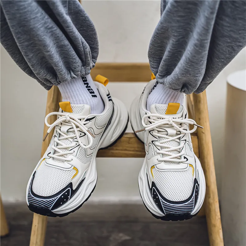 NANJIREN Cushioning Anti Slip Wear Resistant Breathable Height Increasing Low Top Chunky Sneakers Men's-7