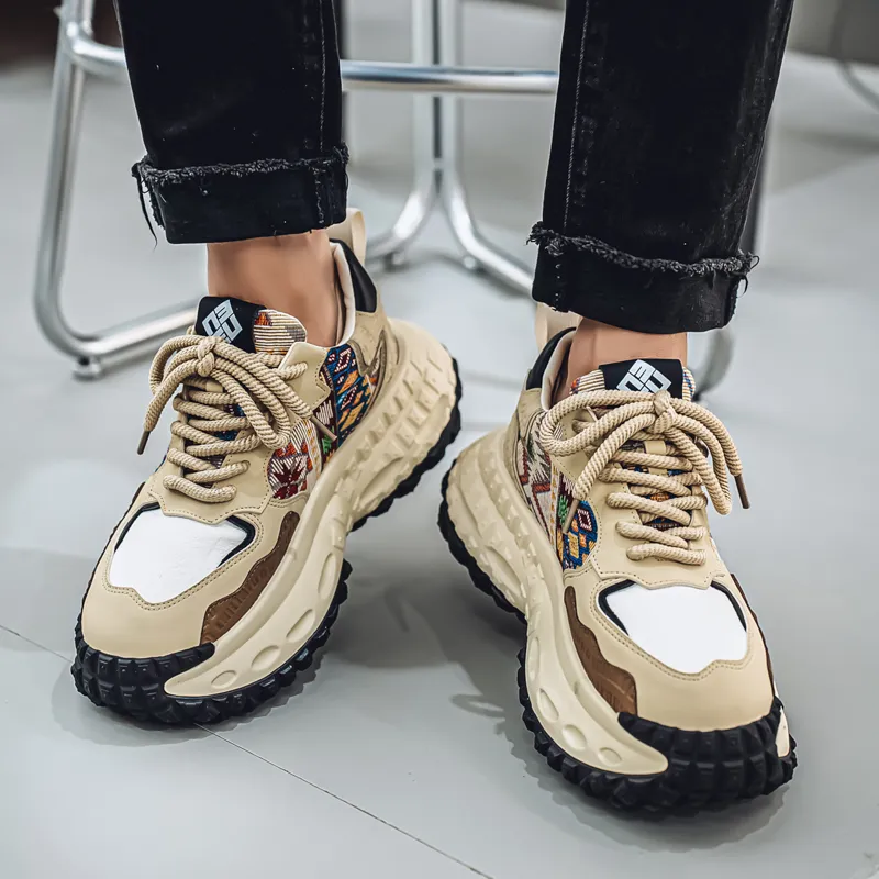 NANJIREN Cushioning Height Increasing Abrasion Resistant Breathable Slip Resistant Low Top Chunky Sneakers Men's-5