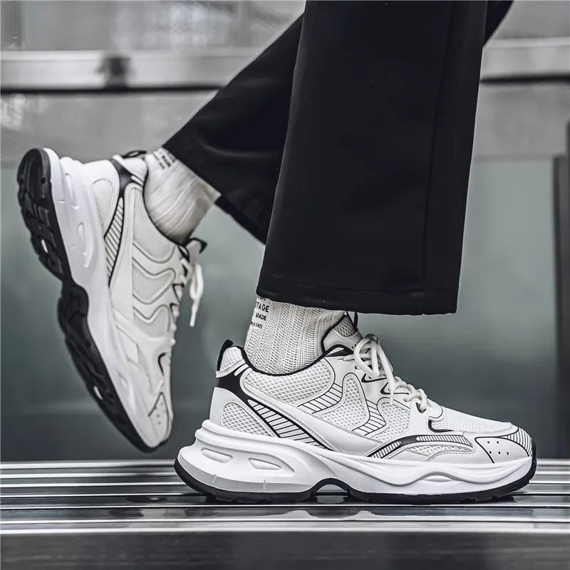 NANJIREN Cushioning Anti Slip Wear Resistant Breathable Height Increasing Low Top Chunky Sneakers Men's-3