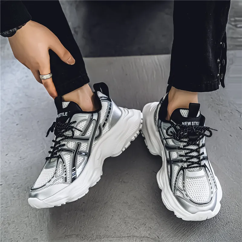 NANJIREN Cushioning Anti Slip Wear Resistant Breathable Height Increasing Low Top Chunky Sneakers Men's-2