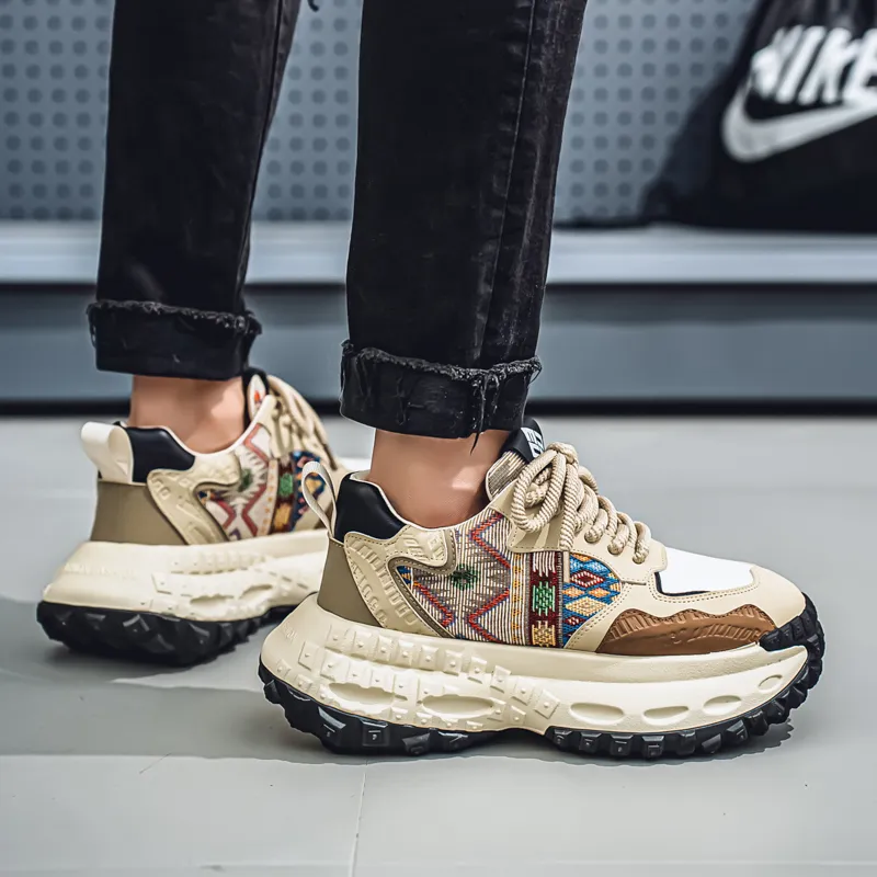 NANJIREN Cushioning Height Increasing Abrasion Resistant Breathable Slip Resistant Low Top Chunky Sneakers Men's-7