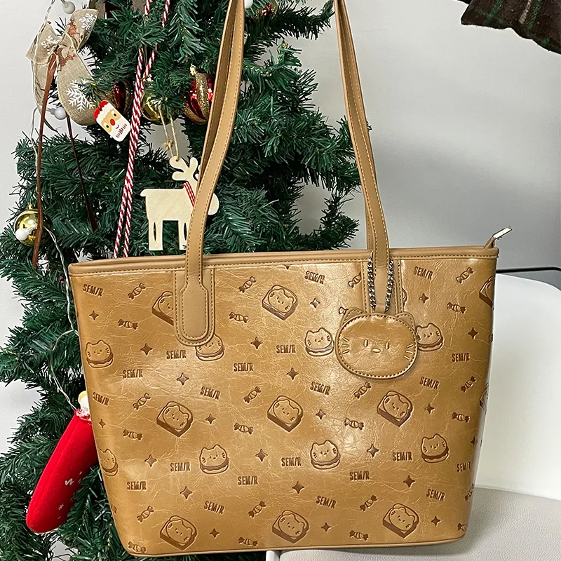 SEM/R Kitten Sketch PU Tote Bag, Shopping Bag, Shoulder Bag Large Size Women's Multicolor-15