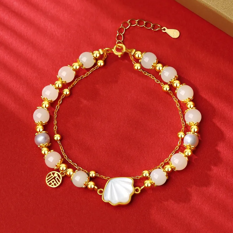 CHOW TAI KING Hetian Jade Bracelets Pale Greenish White Jade Women's-2