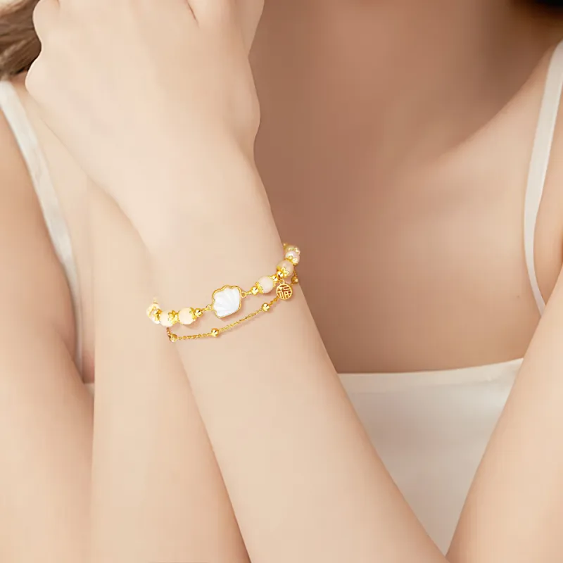 CHOW TAI KING Hetian Jade Bracelets Pale Greenish White Jade Women's-4
