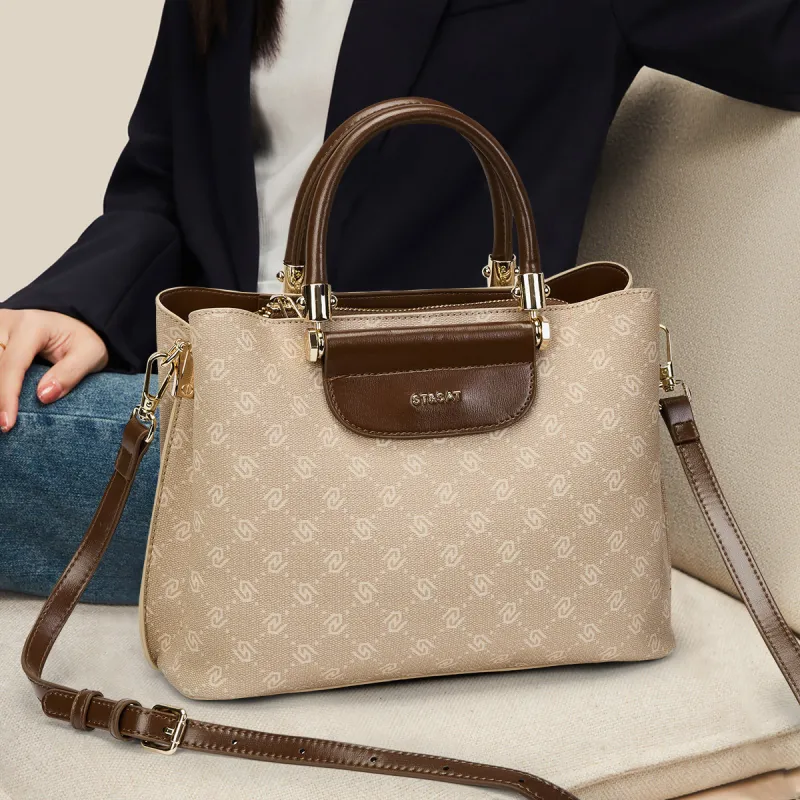 ST&SAT PVC Synthetic Leather Shoulder Bag, Crossbody Bag, Handbag Women's Apricot/Coffee-10